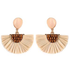 2/$30| Natural Shell Wood Bead Raffia Fan Earrings